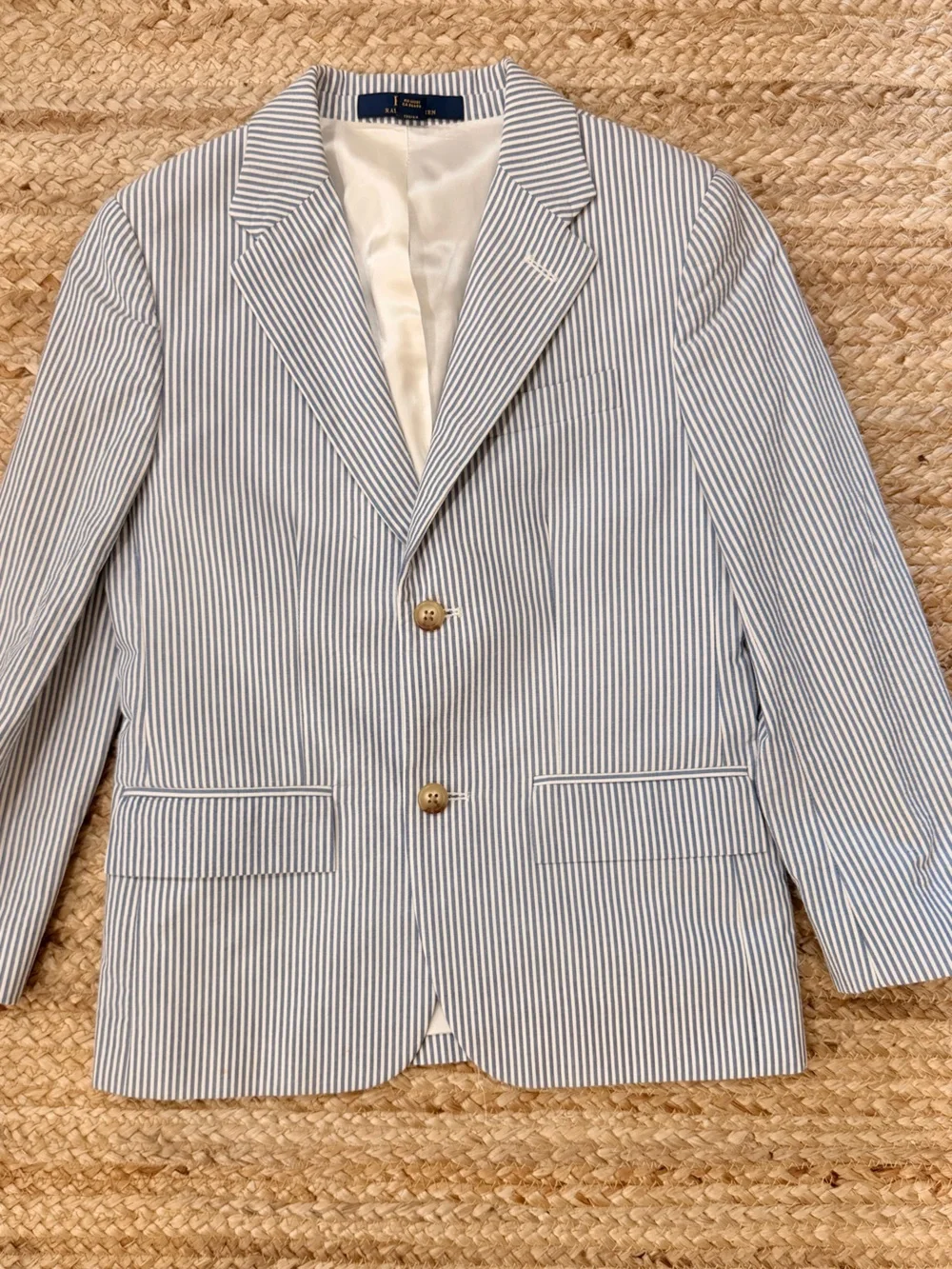 Polo by Ralph Lauren Light Blue and White Seersucker Kids Blazer
